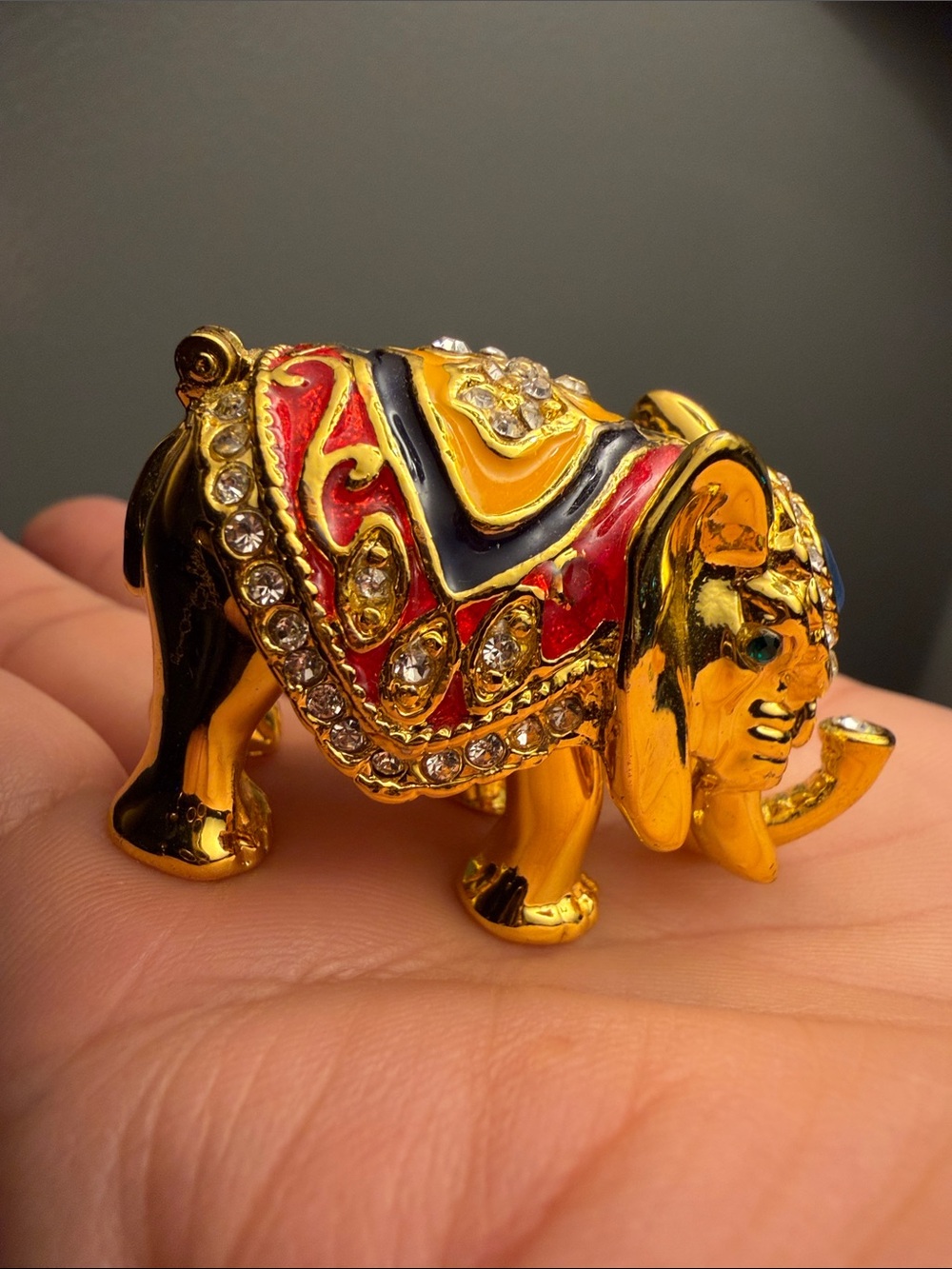 Gold, Blue and Red Elephant Figurine